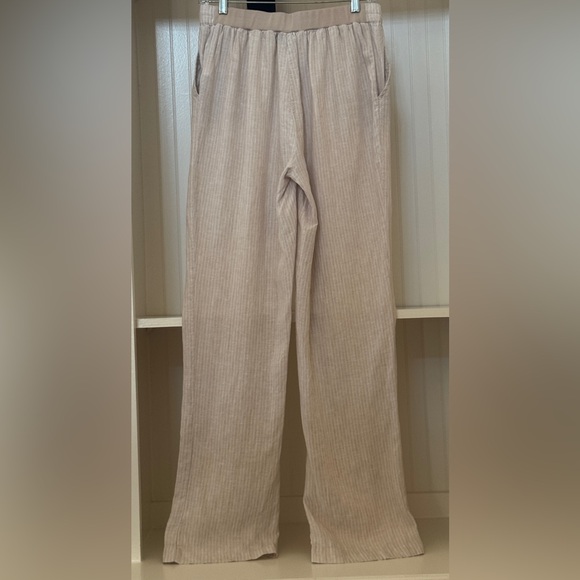 Ellen Tracy Linen Drawstring Pants | Size Small | Coastal Beige Wide Leg - Picture 3 of 8